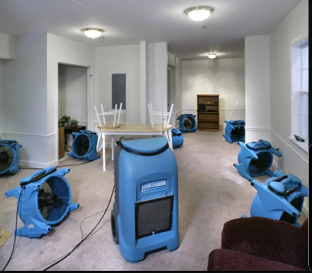 Air movers and dehumidifier setup for Water Extraction & Removal in Harrison